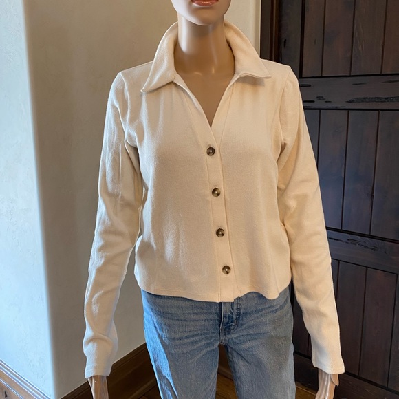 NWT Madewell ivory v-neck button up sweater with collar, size S - Picture 1 of 5